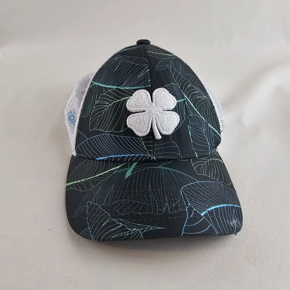Black Clover Hat Mens Snapback Black White Tropical Leaf Trucker Golf Baseball